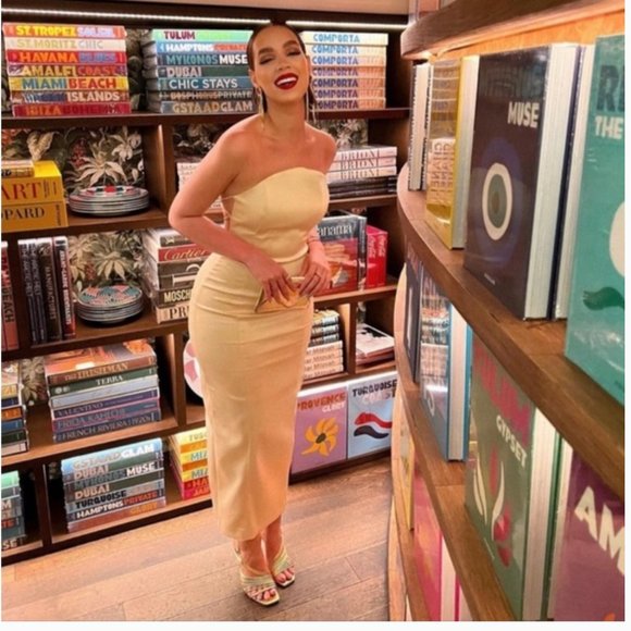 ZARA CHAMPAGNE SATIN EFFECT STRAPLESS TIE UP STRAPPY BACK MIDI MAXI DRESS $129.9 - Picture 5 of 17